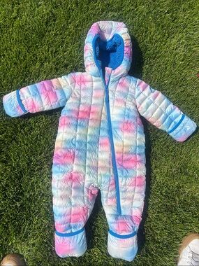 Snozu Pastel Tie-Dye Quilted Hooded One-Piece - Blue, Pink, White